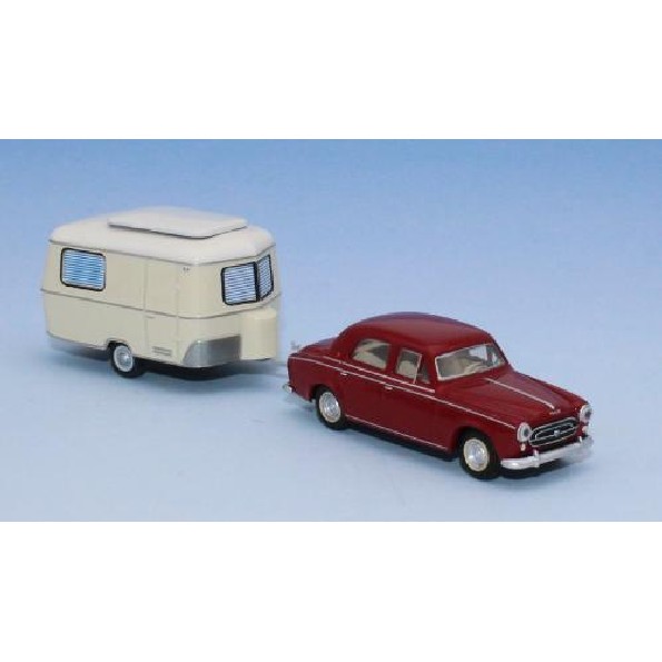 Miniature Peugeot 504 beige metallise avec caravane Eriba Peugeot