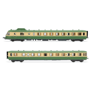 [HO] : Autorail diesel RGP 1 avec remorque, livrée verte/beige, Ep. III, SNCF, DCC Sound - JOUEF HJ2462S