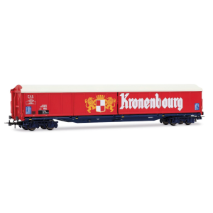 [HO] : Wagon à parois coulissantes à bogies type Habis, « Kronenbourg », chassis bleu, Ep. IV, SNCF - JOUEF HJ6322