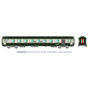 [HO] : Voiture UIC B7D (mixte 2nde / fourgon), logo casquette, Bordeaux, Ep. V, SNCF - R37 42064