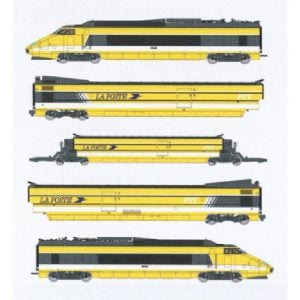 3 RAILS [HO] : Coffret TGV PSE "La Poste" (Motrices + Remorques R1, R8, R4), Ep. IV-V, AC Sound - REE TGV011SAC