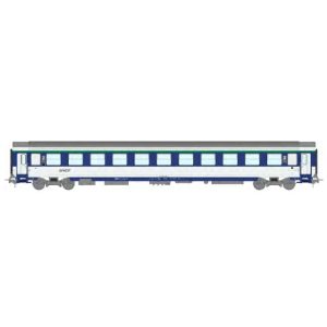 [HO] : Voiture Corail VU Couchettes (B10c10x) bleu TEN et blanc avec logo nouille, Ep. IV-V, SNCF - REE JM039