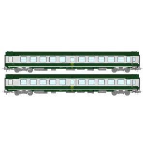 [HO] : Set de 2 voitures "Ambulance SO" vert garrigue et gris béton avec logo encadré jaune, Ep. IV, SNCF - REE JM045