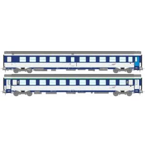 [HO] : Set de 2 voitures "Ambulance SO" et Corail (B10c10x) bleu TEN et blanc avec logo casquette, Ep. V-VI, SNCF - REE JM052
