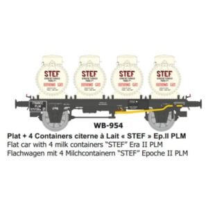 [HO] : Wagon plat + 4 containers citerne à Lait « STEF », PLM, Ep. II - REE WB954