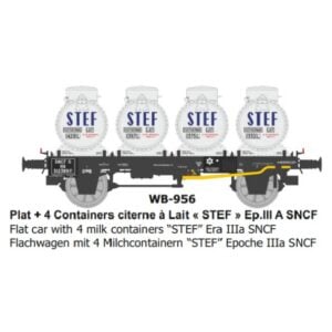 [HO] : Wagon plat + 4 containers citerne à Lait « STEF », SNCF, Ep. III - REE WB956