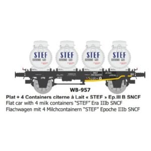 [HO] : Wagon plat + 4 containers citerne à Lait « STEF », SNCF, Ep. III - REE WB957