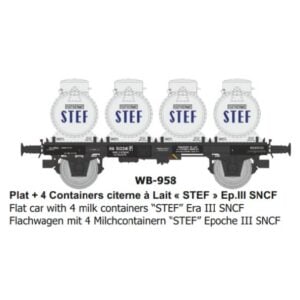 [HO] : Wagon plat + 4 containers citerne à Lait « STEF », SNCF, Ep. III - REE WB958