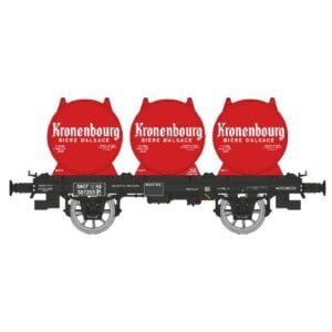 [HO] : Wagon plat + 3 containers citerne à bière « KRONENBOURG », SNCF, Ep. III - REE WB992